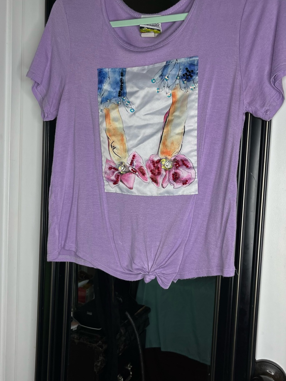 Lilac Graphic Tee with Floral Embellishment